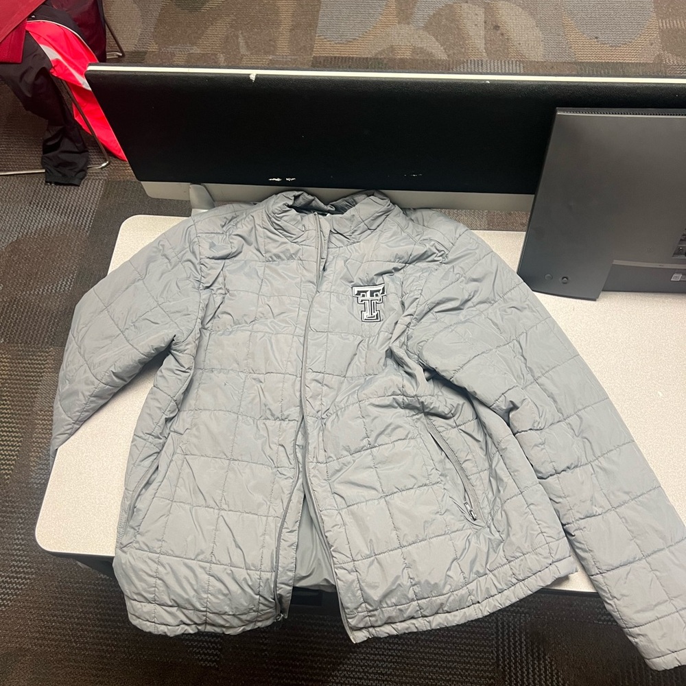 Gray Quilted Jacket with Logo